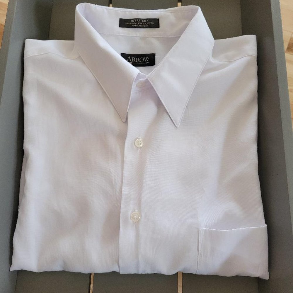 Arrow Ultra Silk Men's White Button Down Shirt L
